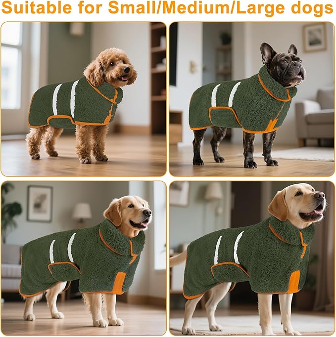 Bienbee Dog Bathrobe, Quick Drying Super Absorbent Dog Robes for After Bath, Warm Keeping Dogs Towel, Dogs Bath Supplies, Dark Green L