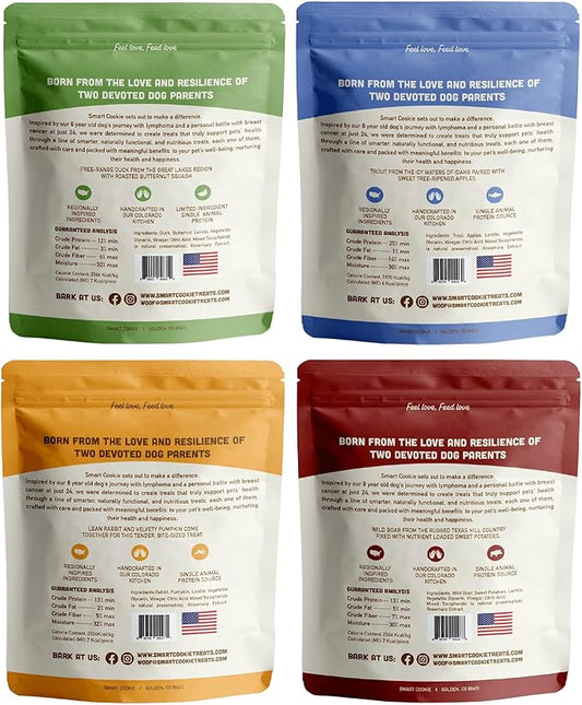 Smart Cookie All Natural Soft Dog Treats - 4 Flavor Variety Pack (5oz Each) - Healthy Dog Treats for Dogs & Puppies with Allergies, Sensitive Stomachs - Chewy, Grain Free, Made in USA