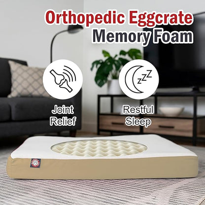 Majestic Pet 48x34x3 Inch Khaki Orthopedic Memory Foam Rectangle Dog Bed – Large Size Crate Dog Bed for Dogs with Joint Pain, Arthritis – Durable Pet Mattress with Egg Crate Foam, Washable Cover