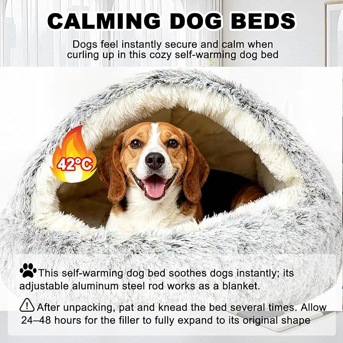 Dog Beds Medium Size Dogs, Calming Deluxe Plush Dog Cave Bed for Medium Dogs - Removable & Washable with Zipper, Built-in Support & Stable Non-Collapsible, Pet Bed for Dogs & Cats 32×32Inch
