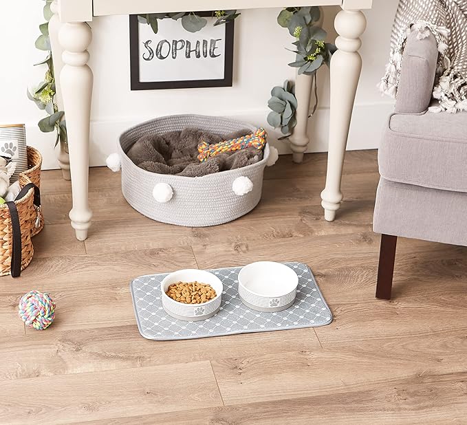 Bone Dry Machine Washable, Ultra Absorbent Pet Mat, 10x18, Gray Trellis Print