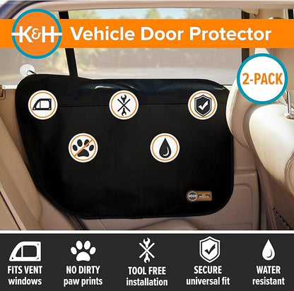 K&H Pet Products Car Door Protector for Dogs, Waterproof Interior Pet Car Door Protector from Dog Scratching, Stay Put Cover Design, Fits Most Vehicles, Washable - 27 x 19in Black 2 Count (Pack of 6)