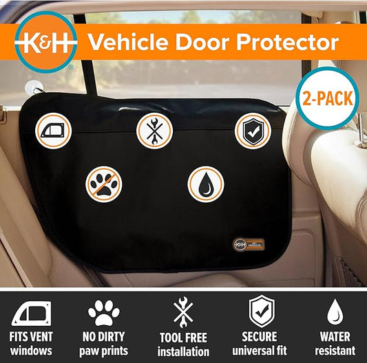 K&H Pet Products Car Door Protector for Dogs, Waterproof Interior Pet Car Door Protector from Dog Scratching, Stay Put Cover Design, Fits Most Vehicles, Washable - 27 x 19in Black 2 Count (Pack of 6)