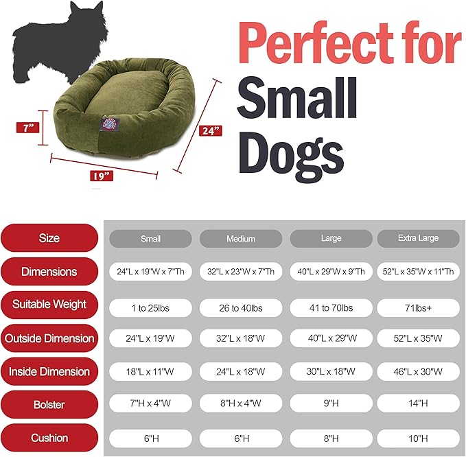 Majestic Pet 24 Inch Micro Velvet Calming Dog Bed Washable – Cozy Soft Round Dog Bed with Spine for Head Support - Fluffy Donut Puppy Mat 24x19x7 (inch) Small – Fern