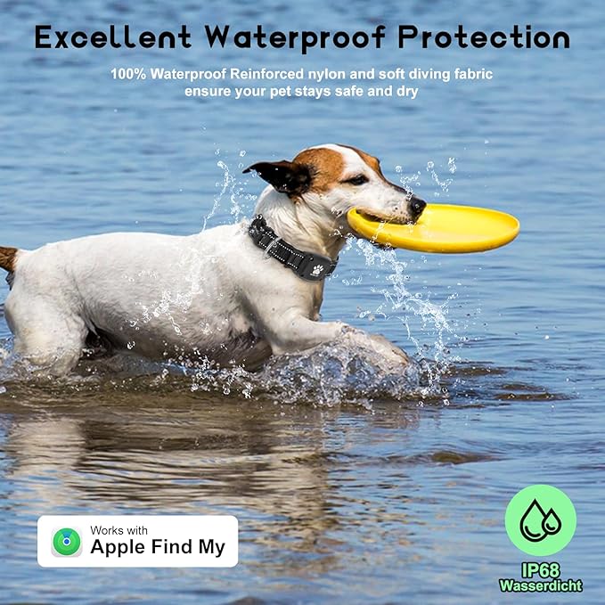 GPS Dog Collar Tracker 2-in-1,Reflective Waterproof Pet Collar,iOS-Only,No Monthly Fees,Unlimited Range,Ideal for Dog Tracking pet Tracker,for Small Medium Large Dogs(L (16.6"-24"), Black)