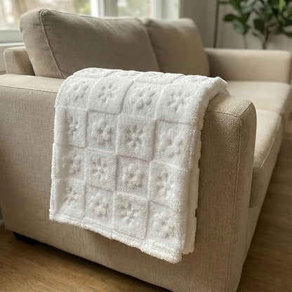 Americanflat 50x60 Jacquard Fleece Throw Blanket - Soft and Breathable Throw Blanket for Couch, Bed, Chair - Fleece Blankets Perfect for Home, Bedroom, or Outdoor Use - Flower Design in Cream