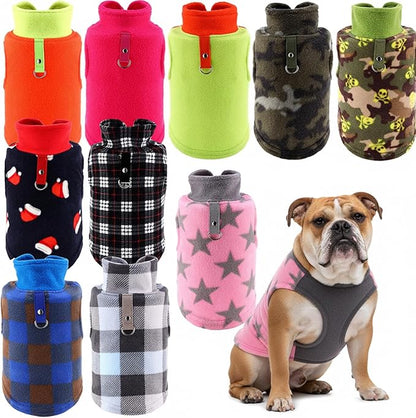 Reginary 10 Pack X-Large Dog Sweaters Fleece Pet Dog Clothes with Leash Ring Soft Warm Winter Puppy Plaid Shirt(Bright)