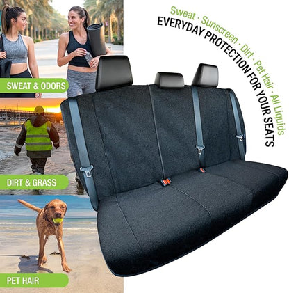 Season Guard Back Seat Towel Seat Cover for Cars; Great for After Gym Workouts, Dogs, and Outdoor Activities; Universal Fit for Cars SUVs Vans Trucks, EZ fit, Non Slip Grip, Black