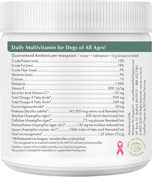 Wholistic Pet Organics Canine Complete - Dog Multivitamin Powder - 8 oz - Daily Dog Vitamins and Supplements for Homemade Food - Immune System, Skin, Coat & Overall Health - All Breeds - 22 Scoops