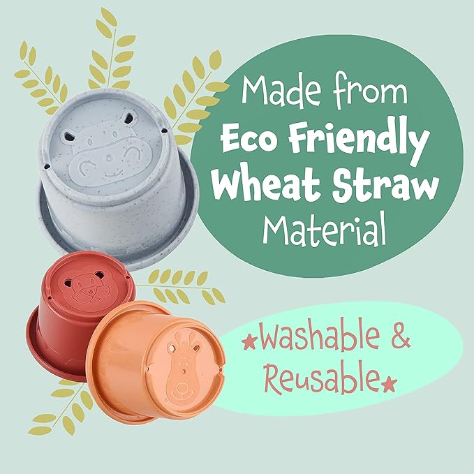 Evergreen Pet Supplies Rabbit Stacking Cups Toy Set - Nesting & Stackable Stacking Cups for Bunnies - Treat-Dispensing Rabbit Toys - Mental Enrichment Pet Bunny - 8-Pack, Multicolor, Wheat Straw
