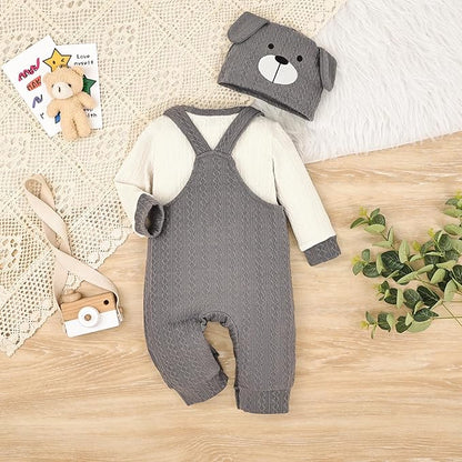 FOCUTEBB Baby Boy Clothes Cute Long Sleeve Romper Infant Pocket Overalls Adjustable Suspender Pants Set 0-18 Months