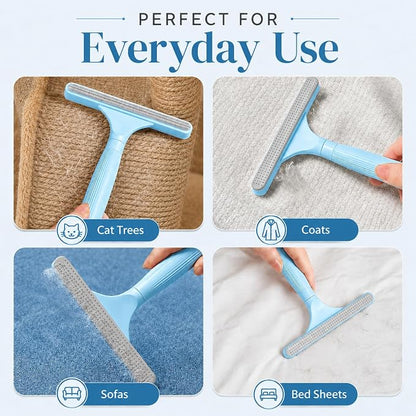 2 Pack Reusable Pet Hair Remover and Fabric Lint Scraper Set, Blue | Double-sided lint remover and flexible fabric scraper for dog cat hair on clothes, sofas, bedding, rugs and car seats.