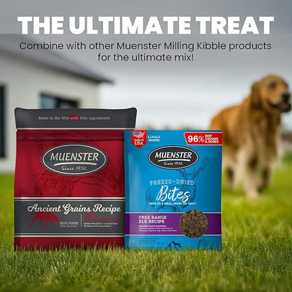 Muenster Freeze Dried Elk Bites - Dog Food, Treat, Mixer or Topper (16oz) - Grain-Free