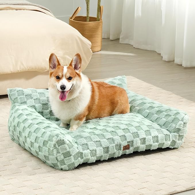 ABCPET Cat Bed Cat Couch for Puppy and Kitten, Fluffy Pet Sofas Medium Dog Sofa Bed, Supportive Cats Sofa for Indoor Cats, Washable Cover & Non-Slip, 32 inch, Green