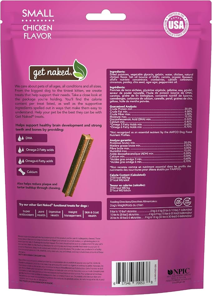 Get Naked Grain Free 1 Pouch 6.2 Oz Puppy Health Dental Chew Sticks, Small