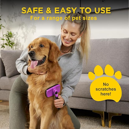 Deshedding Dog Brush for Shedding – Self Clean Cat Brush Deshedding & Grooming Tool for Long Haired and Short Haired Dogs, Slicker Brushes for Dogs, Skin-Friendly, Retractable Bristles, Easy to Clean