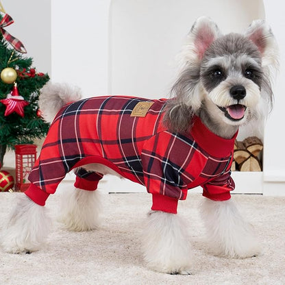 XPUDAC 4 Pack Plaid Dog Pajamas Outfits Cozy Doggy Clothes for Small Medium Dogs Girl Boy Puppy Onesie for Christmas Pet Pjs Jammies, XS