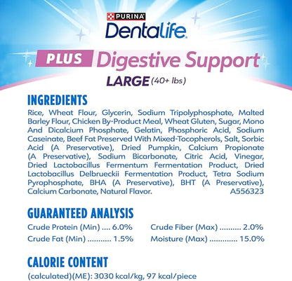 DentaLife Plus Digestive Support Dog Treats for Large Dogs 40 lbs. and up, Cleans Teeth, Freshens Breath, & Supports Healthy Gut, Chicken & Pumpkin Flavor, 22.6 oz., 19 Chews - 19 ct. Pouch