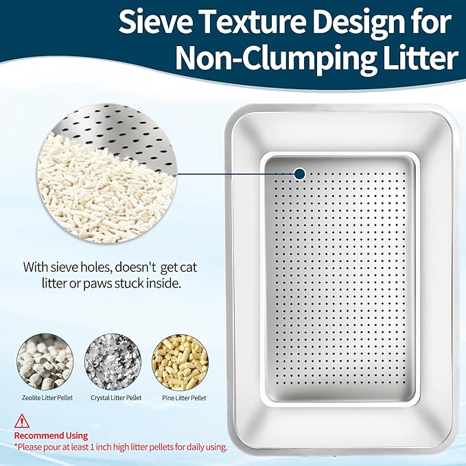 Stainless Steel Cat Litter Box, 23.6" L x 15.7" W x 12" H Extra Large XXL Semi Enclosed Removable Metal Litter Box with High Sided Enclosure, Scoop, Non-Sticky, Easy Cleaning