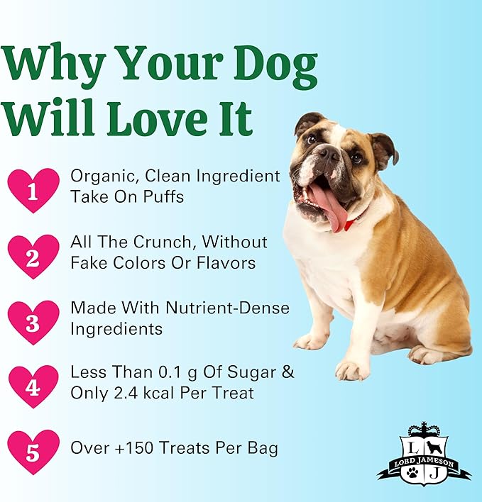 Lord Jameson Wild Berri | Light & Crunchy Love Puffs Collection | Organic Dog Treats, Blueberry Recipe, Gluten-Free, Preservative-Free, USDA Certified Organic. Made in USA