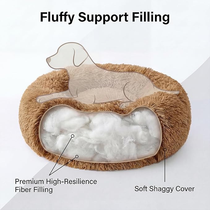 Tiny Dog Bed 15 Inch for Extra Small Dogs,Washable Puppy Bed,Soft Faux Fur Calming Donut Bed for Chihuahua Yorkie Maltese Pomeranian,Brown