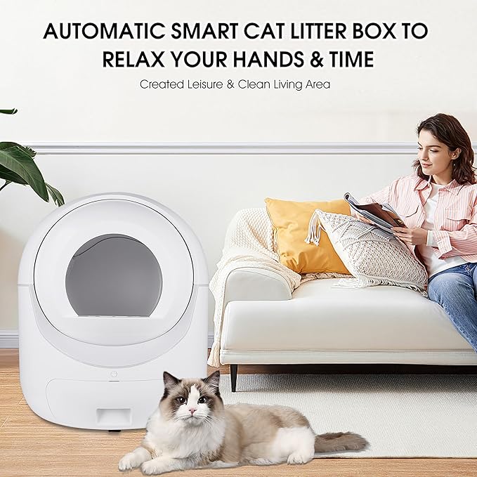 Self Cleaning Cat Litter Box, Smart Litter Box with Large Capacity, No Scooping, Odor Removal, APP Control Support 5G&2.4G WiFi, Easy Clean, Automatic Litter Box for Multiple Cats, Quiet