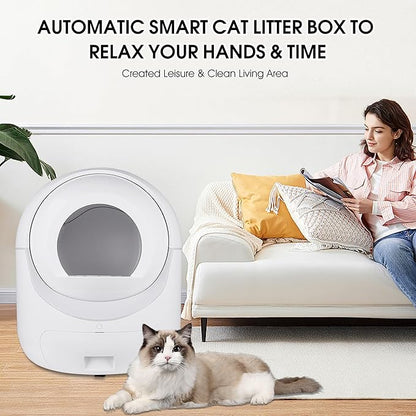 Self Cleaning Cat Litter Box, Smart Litter Box with Large Capacity, No Scooping, Odor Removal, APP Control Support 5G&2.4G WiFi, Easy Clean, Automatic Litter Box for Multiple Cats, Quiet
