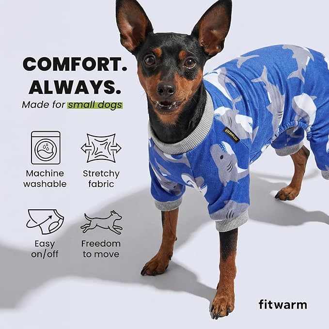 Fitwarm Shark Dog Pajamas, Dog Clothes for Small Dogs Girl Boy, Pet Onesie with Feet, Cat Outfit, Lightweight Velvet, Royal Blue, XL
