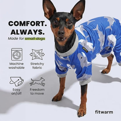 Fitwarm Shark Dog Pajamas, Dog Clothes for Small Dogs Girl Boy, Pet Onesie with Feet, Cat Outfit, Lightweight Velvet, Royal Blue, XL