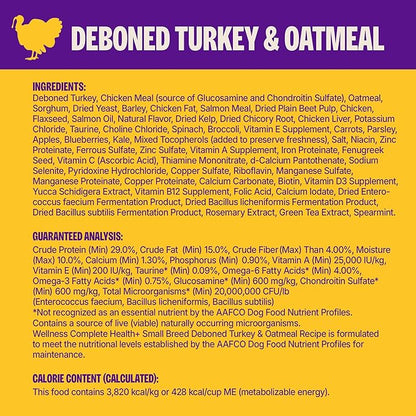 Wellness Complete Health+ Small Breed Adult Dry Dog Food with Freeze Dried Wellbites, Wholesome Grain Kibble+, Natural, Turkey and Oatmeal Recipe, 3.75 lb Bag