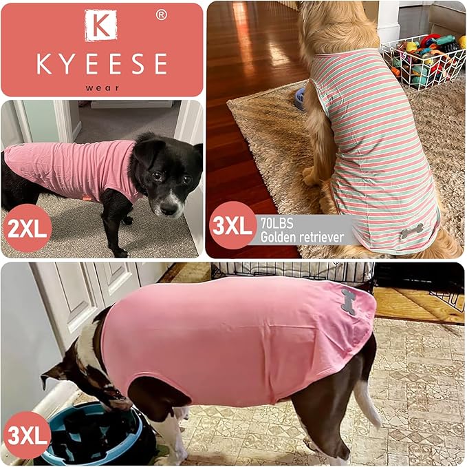 KYEESE 2Pack Dog Shirt, Soft Striped Dogs T Shirts, Lightweight Pet Tank Top, Sleeveless Dog Shirt for Large Dogs, Stretchy Comfortable Pet Vest, Purple+Blue Striped, 3XL