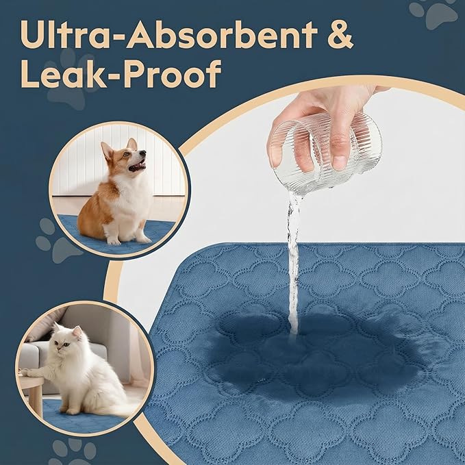 FunFurry Washable Pee Pads for Dogs - 2 Pack Reusable Pee Pads，Waterproof Puppy Pads，Pet Training Pads，Super Absorbent with Dog Paw Shape Non-Slip Backing (Blue, 36" X 48" - 2 Pack)