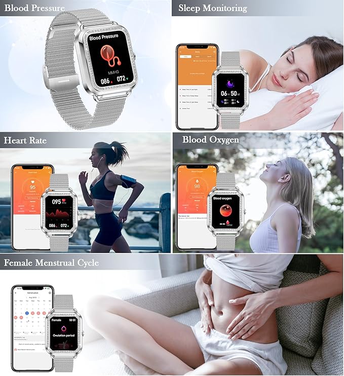 1.6'' Touch Screen Smart Watch for Women (Answer/Make Call), Activity Trackers and Smartwatches with Waterproof Heart Rate Sleep Monitor 100+ Sports Pedometer AI Voice,Fitness Watch for iPhone Android