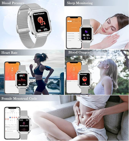 1.6'' Touch Screen Smart Watch for Women (Answer/Make Call), Activity Trackers and Smartwatches with Waterproof Heart Rate Sleep Monitor 100+ Sports Pedometer AI Voice,Fitness Watch for iPhone Android