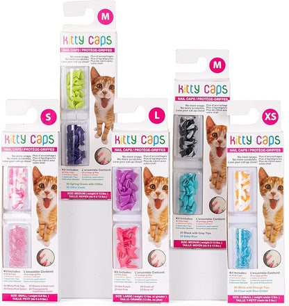 Kitty Caps Nail Caps for Cats, Hot Purple & Hot Pink - Safe, Stylish & Humane Alternative to Declawing Stops Snags & Scratches, Medium (9-13 lbs), 40 Count - 3 Pack