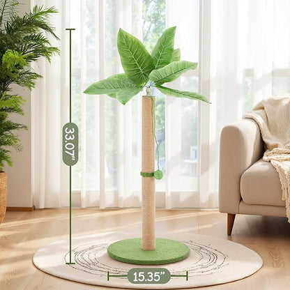 Sweetcrispy 33" Cat Scratching Post for Indoor Cats, Cat Scratcher Scratching Posts with Dangling Ball for Adult, Palm Tree Cat Scratch Post for Kittens, Green
