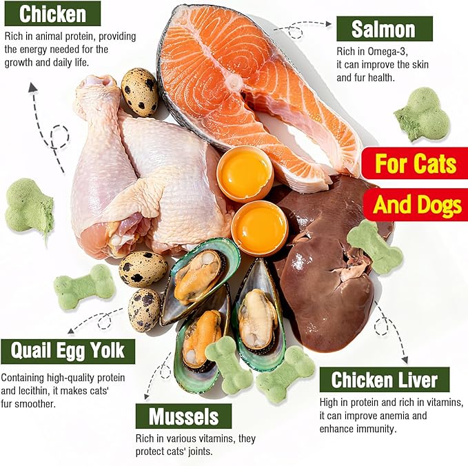 7.05 oz Freeze Dried Chicken Cat Dog Treats Liver Salmon Crunchy Healthy Biscuit Snacks Training Reward