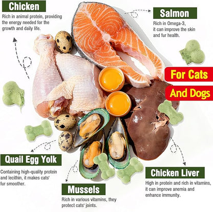 7.05 oz Freeze Dried Chicken Cat Dog Treats Liver Salmon Crunchy Healthy Biscuit Snacks Training Reward
