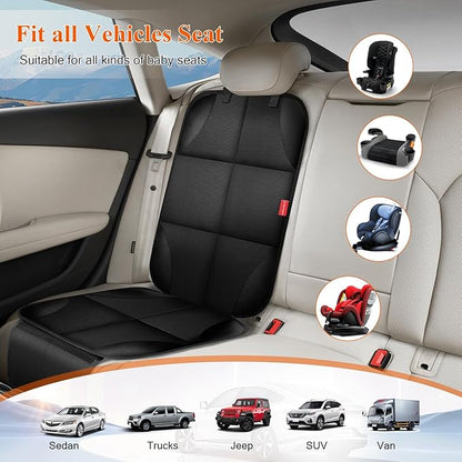 Car Seat Protector, Carseat Seat Protectors with Thick Padding and Upgraded Non-Slip Backing, Waterproof Seat Protector under Baby Car Seat, 600D Fabric Car Seat Covers with Storage Pockets for Baby