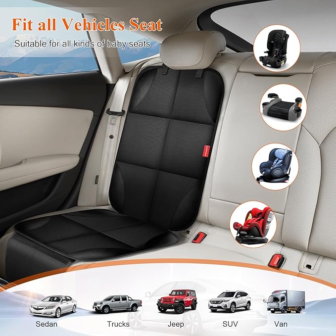 Car Seat Protector for Child Car Seat, 600D Fabric Safe Car Seat Cover with Upgraded Non-Slip Backing, Waterproof Seat Protector Under Baby Car Seat with Thick Padding