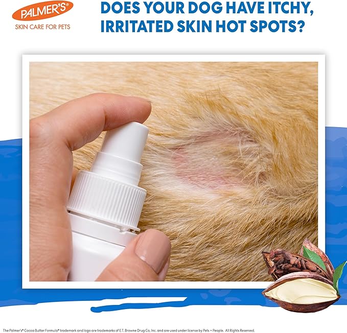 Palmer's for Pets Itch & Hot Spot Relief Spray with Cocoa Butter 8oz; Dog Skin Conditioner Spray with Vitamin E and Cocoa Butter, Skin Allergy Spray for Dogs