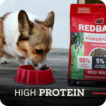 Redbarn Powerfood Air Dried Dog Food - 95% Beef & Beef Organs - High Protein Grain-Free Non-GMO Premium Dry Full Feed or Topper Made in USA with Omega 3 Salmon Oil Flaxseed - 2lb