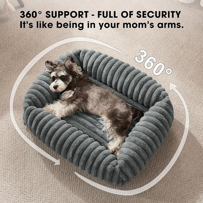 FURTIME Dog Beds Large Sized Dog, Washable Orthopedic Pet Bed with Removable Cover, Rectangle Soft Calming Sleeping Puppy Bed Durable Pet Cuddler with Anti-Slip Bottom, Grey, L(36"x27"x8")