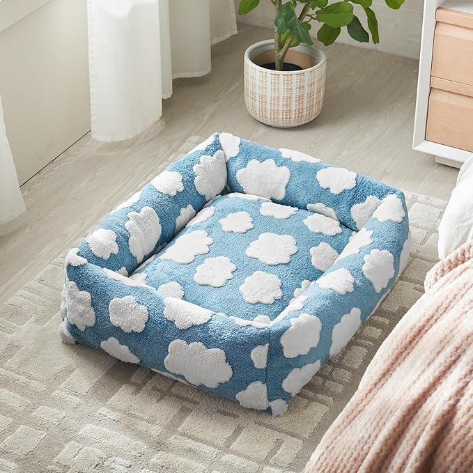 JOEJOY Small Dog Bed for Small Dogs, Rectangle Washable Orthopedic Dog Bed with Removable Zipper Cover, Cute Soft Calming Puppy Pet Bed with Jacquard Shaggy Plush & Non Skid Bottom