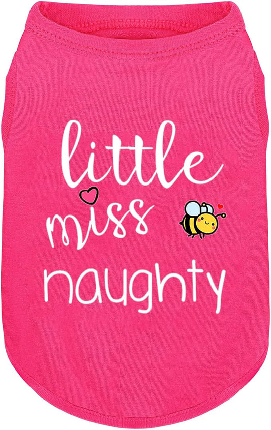 Pink Cotton Dog Shirt with 'Little Miss Naughty' Bee Print, Soft & Breathable Pet Apparel for Small to Large Dogs, All-Season Sleeveless Vest, Cute and Comfortable Dog Outfit.Pink 4XL