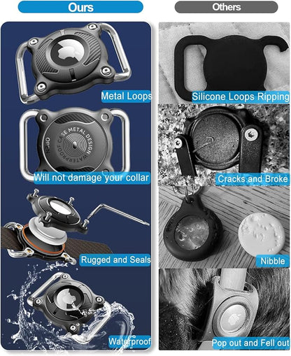 2 Pack Airtag Dog Collar Holder | Airtag Dog Collar Waterproof - Airtag Holder for Dog Collar - Dog Airtag Holder with Removable Metal Loop, Light Weight fit Width3cm/ Thick4.5mm Air Tag Collar, Black