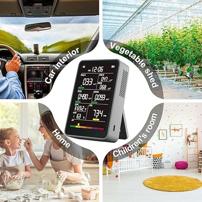Professional Indoor Air Quality Monitor with AQI Alerts, Portable Real-Time Detector for Home, Car, Plants & Pets