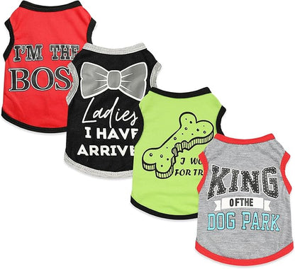 4 Pieces Dog Clothes for Small Dogs Boy Dog Shirt Puppy Clothes for Chihuahua Yorkie Soft Cute Pattern Pet Cat Clothing Black Grey Red Green XXS~M (XXSmall)