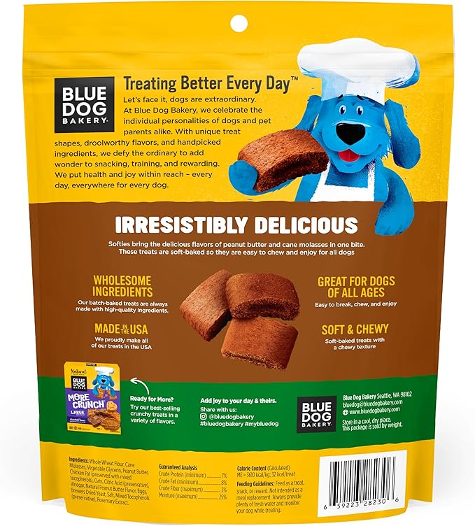 Blue Dog Bakery Softies, Soft & Chewy Peanut Butter Dog Treats, Medium Size, Healthy Treats, All Natural Ingredients,10 oz (Pack of 8)