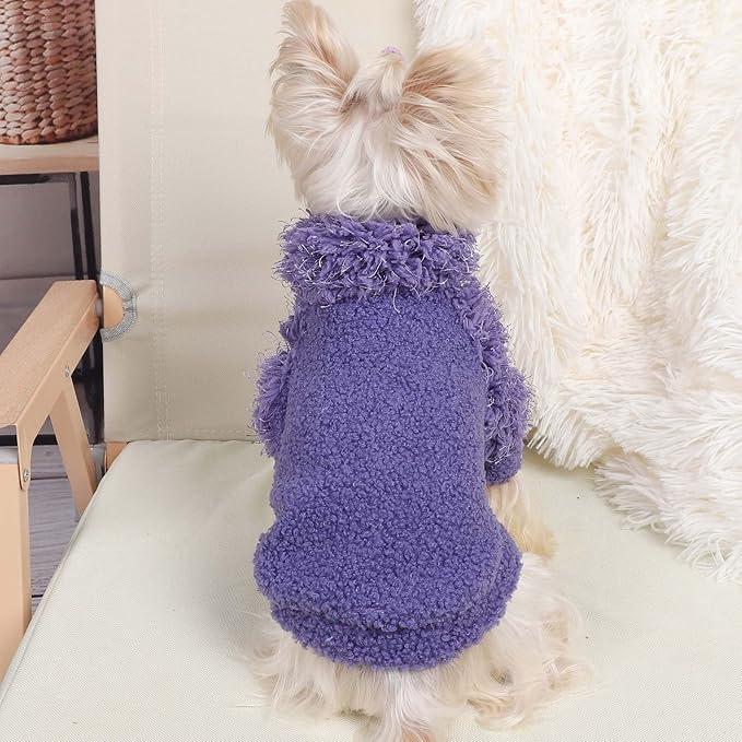 Pullover Dog Sweaters for Small Dogs Girl Boy Warm Fleece Puppy Sweater Soft Dog Jacket Lightweight T-Shirt Pet Clothes Doggy Coats for Small Dogs Chihuahua Clothes Cat Sweater, Purple, XS